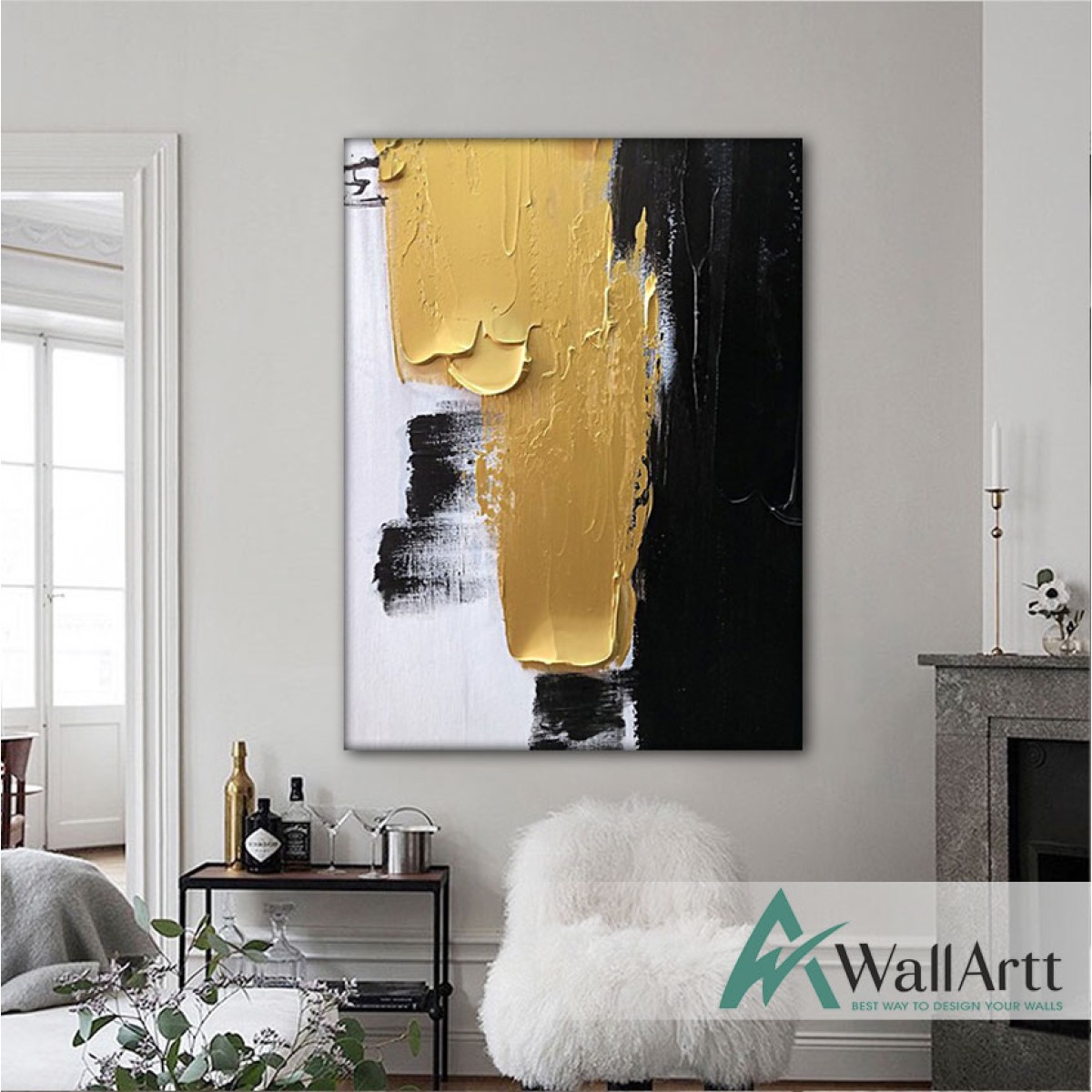 Abstract Gold n Black II Textured Partial Oil Painting